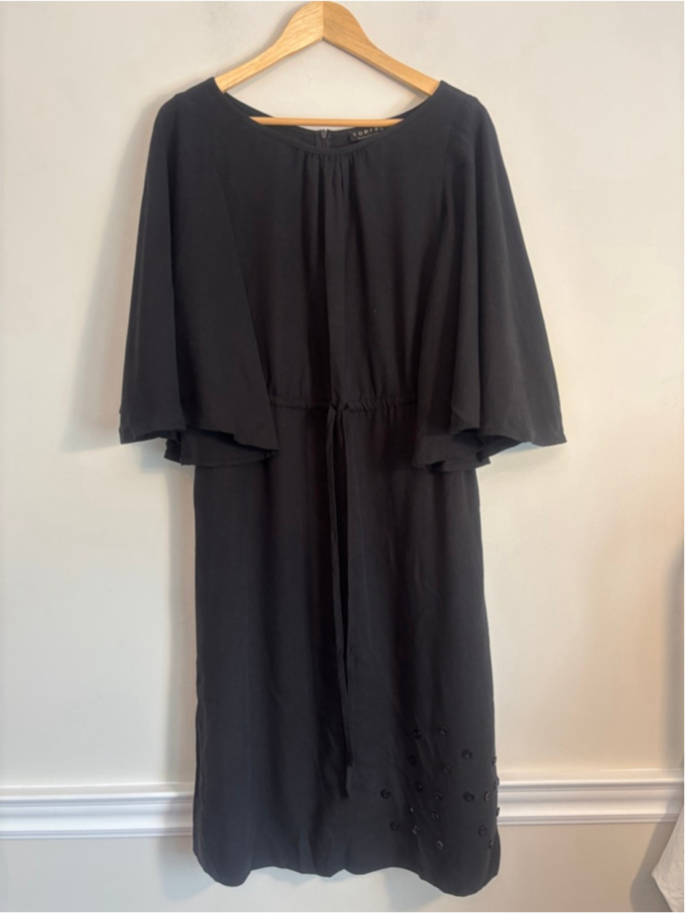 Comrags Gunhouse Cornish Black Midi Dress with Cape Sleeves Size S Lagenlook